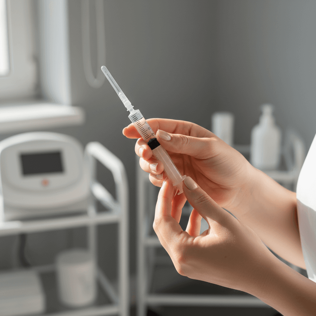 Aesthetic professional administering dermal filler treatment